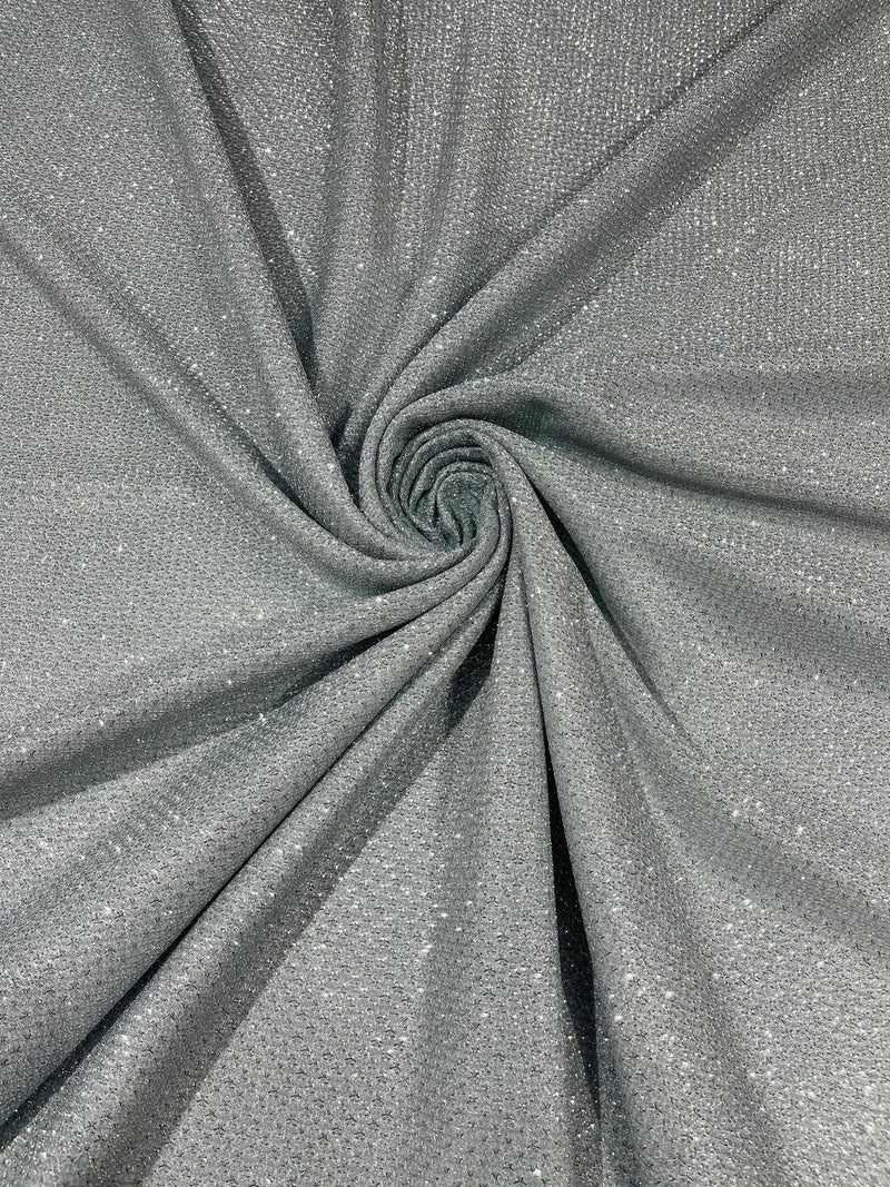 Shimmer Diamond Glitter Fabric - Silver - Luxury Sparkle Stretch Fabric Sold By Yard