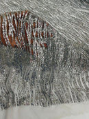 Glitter Zebra Stripe Fabric - Silver - Zebra Lines Glitter Design on Lace Fabric By Yard