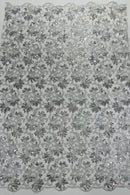 Metallic Thread Floral Design - Silver - Flower Lace Sequins Corded by the yard