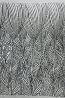 Curvy Design Sequins Fabric - Silver - 4 Way Stretch Curvy Sequins Design Mesh Fabric by Yard