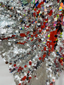 Circle Paillette Sequins - Silver - Large Round Paillette Sequins Design Fabric By Yard