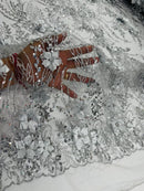 Flower 3D Glitter Fabric - Silver - Embroidered Floral Sequins Design Fabric by Yard