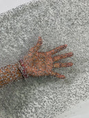 Rhinestone Glitter Mesh Fabric - Silver - Shiny Glitter Mesh Rhinestone Detail Fabric by Yard