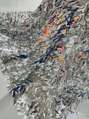 Sword Shaped Sequins - Silver - Hanging Solid Sequins On Mesh Fabric By Yard