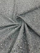 Metallic Foil Sequins - Silver - 2 Way Stretch Spandex with 5mm Sequins Fabric by yard