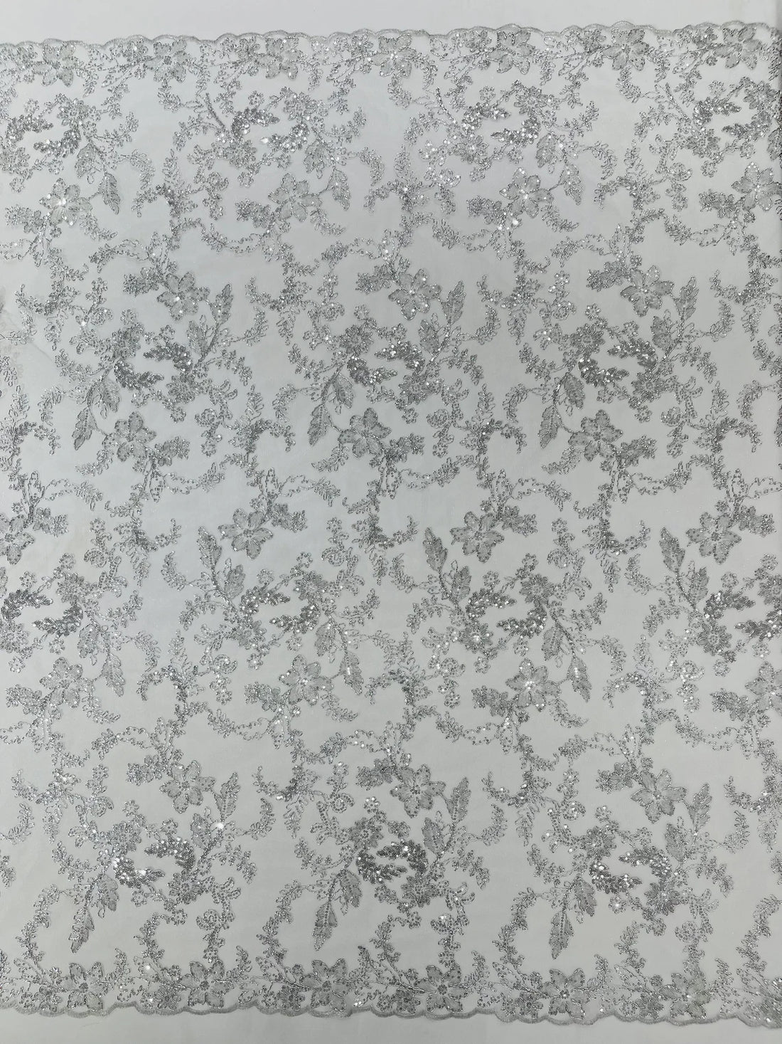 Flower Metallic Lace Fabric - Silver