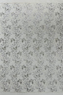 Butterfly Floral Lace Fabric - Silver - Butterfly Flower Metallic Design on Lace Fabric By Yard