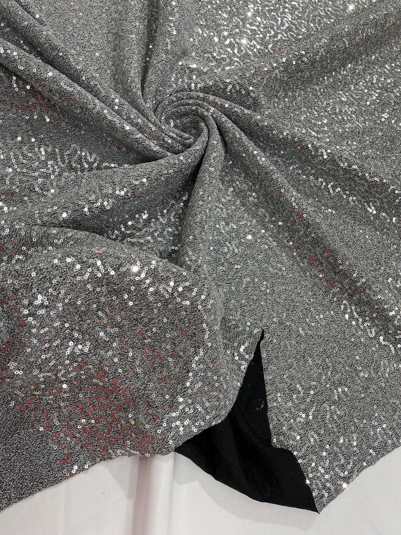 Lurex Stretch Fabric - Silver - Shiny Metallic 4 Way Stretch Sequins Lurex Spandex Fabric by Yard