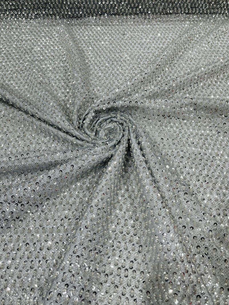 Glitter Tulle Bead Fabrics - Silver - 60" Wide Shiny Glitter Mesh Fabric Sold By The Yard
