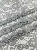 Corded Floral Plant Fabric - Silver - Floral Corded Lace Flower Fabric Sold By Yard