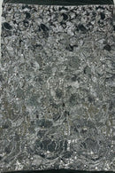 Orchid Flower Sequins Design - Silver - Embroidered 4 Way Stretch Full Of Sequins Fabric Sold By Yard