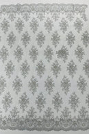 Isabela Design - Silver - Embroidery Beaded Fabric With Sequin on a Mesh Fabric by the yard
