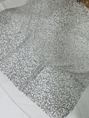 Rhinestone Glitter Mesh Fabric - Silver - Shiny Glitter Mesh Rhinestone Detail Fabric by Yard