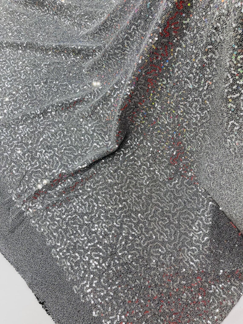 Lurex Stretch Fabric - Silver - Shiny Metallic 4 Way Stretch Sequins Lurex Spandex Fabric by Yard