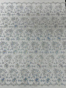 Metallic Floral Lace Fabric - Silver - Hologram Sequins Floral Metallic Thread Fabric by Yard
