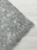Flower Metallic Lace Fabric - Silver - Corded Floral Sequins Design Fabric Embroidered on Lace by Yard