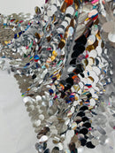 Oval Jumbo Paillette Sequins - Silver - Big Oval Paillette Sequins Design Fabric By Yard