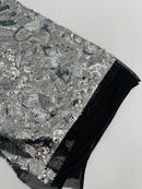 Orchid Flower Sequins Design - Silver - Embroidered 4 Way Stretch Full Of Sequins Fabric Sold By Yard