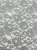 Corded Floral Plant Fabric - Silver - Floral Corded Lace Flower Fabric Sold By Yard