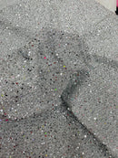 Metallic Foil Sequins - Silver - 2 Way Stretch Spandex with 5mm Sequins Fabric by yard