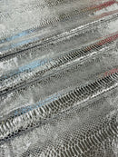 Anaconda Foil Velvet - Silver - Shiny Foil Velvet Anaconda Snake Print Fabric Sold By The Yard