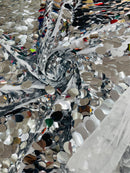 Oval Jumbo Paillette Sequins - Silver - Big Oval Paillette Sequins Design Fabric By Yard