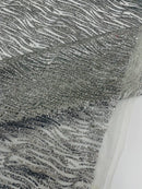 Glitter Zebra Stripe Fabric - Silver - Zebra Lines Glitter Design on Lace Fabric By Yard