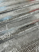 Anaconda Foil Velvet - Silver - Shiny Foil Velvet Anaconda Snake Print Fabric Sold By The Yard