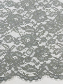Corded Floral Plant Fabric - Silver - Floral Corded Lace Flower Fabric Sold By Yard
