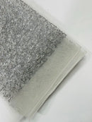 Rhinestone Glitter Mesh Fabric - Silver - Shiny Glitter Mesh Rhinestone Detail Fabric by Yard