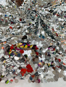 Circle Paillette Sequins - Silver - Large Round Paillette Sequins Design Fabric By Yard