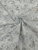 Butterfly Floral Lace Fabric - Silver - Butterfly Flower Metallic Design on Lace Fabric By Yard