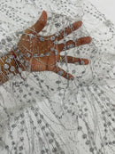 Tulle Glitter Galaxy Design Fabric - Silver - Tulle Fabric with Sparkle Glitter Design Sold By Yard