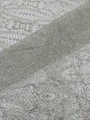 Mermaid Design Glitter Fabric - Silver - Glitter Lace Mesh Design Dress Fabric  By Yard