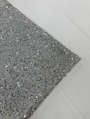Metallic Foil Sequins - Silver - 2 Way Stretch Spandex with 5mm Sequins Fabric by yard
