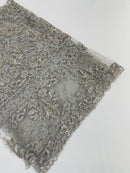 My Lady Beaded Fabric - Silver - Damask Beaded Sequins Embroidered Fabric By Yard