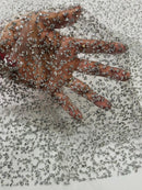 Rhinestone Glitter Mesh Fabric - Silver - Shiny Glitter Mesh Rhinestone Detail Fabric by Yard