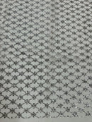 Diamond Design Glitter Fabric - Silver - Triangle Shiny Glitter Mesh with Flower Decor by Yard
