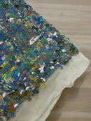 Circle Paillette Sequins - Silver Hologram - Large Round Paillette Sequins Design Fabric By Yard