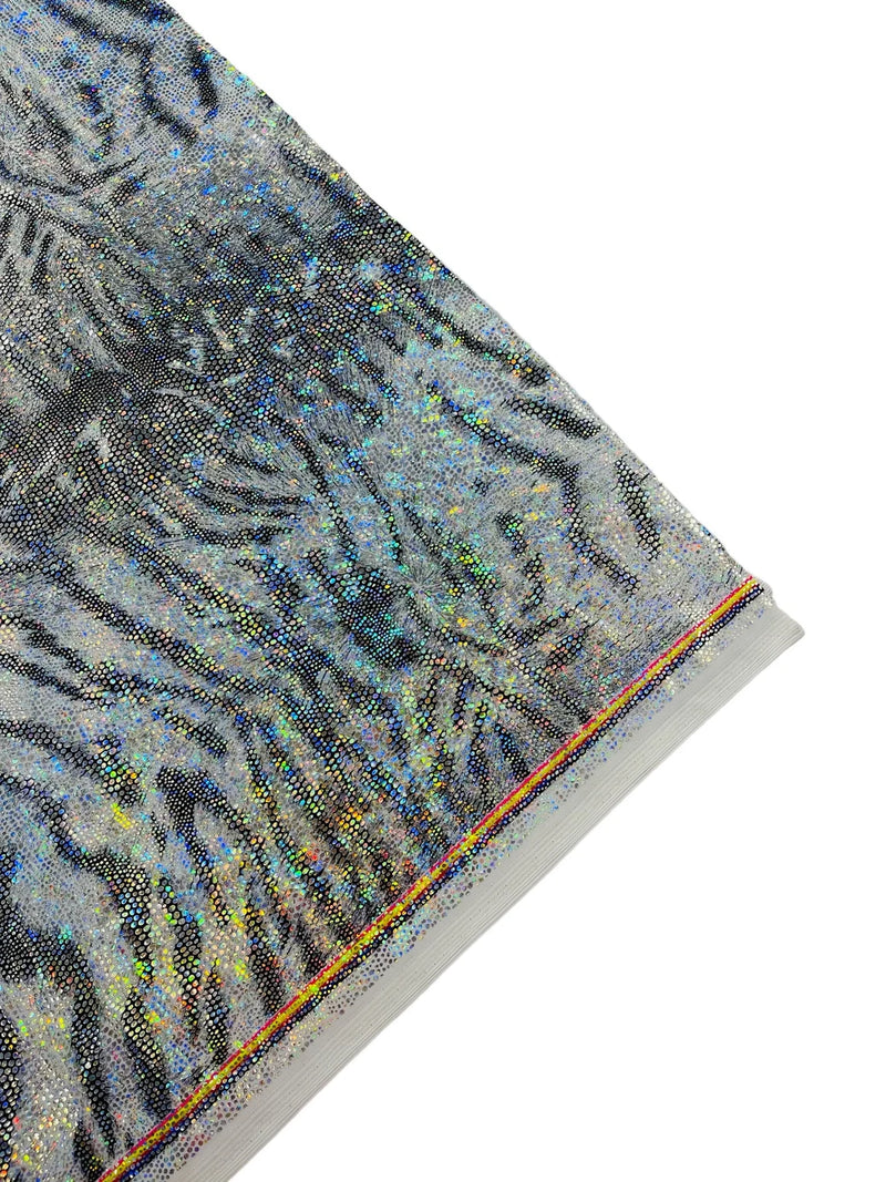 Tiger Print Spandex Fabric - Silver Metallic - Mystique 4 Way Stretch Animal Print Fabric 58/60" By Yard