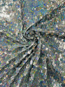 Circle Paillette Sequins - Silver Hologram - Large Round Paillette Sequins Design Fabric By Yard