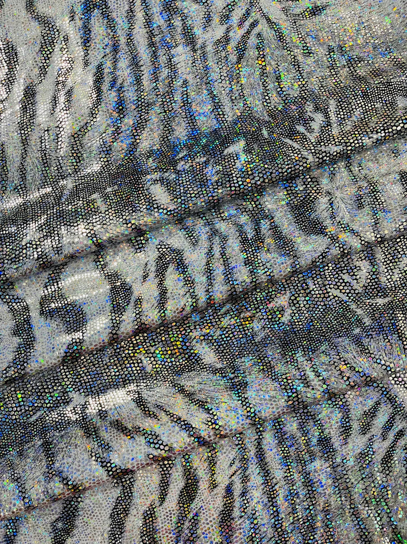 Tiger Print Spandex Fabric - Silver Metallic - Mystique 4 Way Stretch Animal Print Fabric 58/60" By Yard