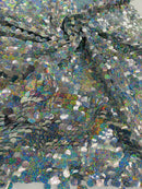 Circle Paillette Sequins - Silver Hologram - Large Round Paillette Sequins Design Fabric By Yard