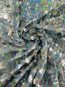 Circle Paillette Sequins - Silver Hologram - Large Round Paillette Sequins Design Fabric By Yard
