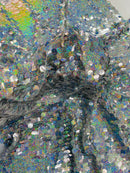 Circle Paillette Sequins - Silver Hologram - Large Round Paillette Sequins Design Fabric By Yard