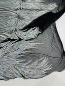 Angel Wings Sequins Fabric - Silver Holographic - 4 Way Stretch Feather Wings Sequins Design By Yard