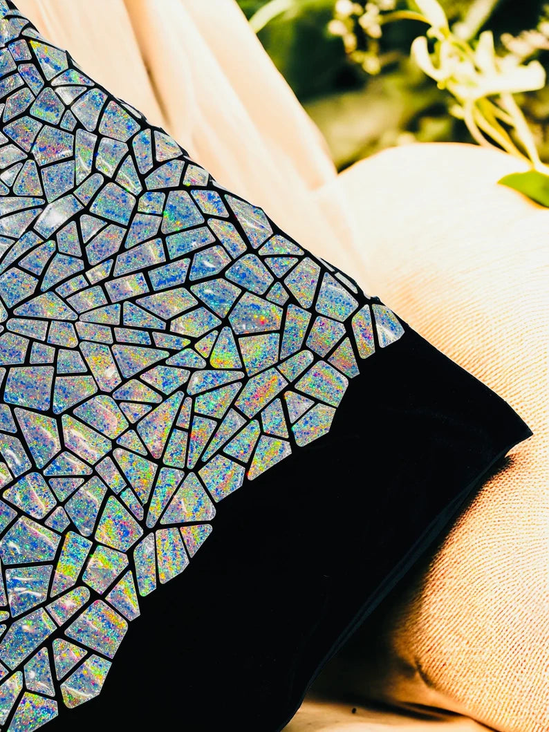 Mirror Sequins Velvet - Silver Holographic - Shiny Mirror Cut Sequins