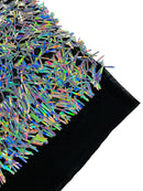 Sword Shaped Sequins - Silver Iridescent - Hanging Iridescent Sequins On Mesh Fabric By Yard