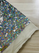 Circle Paillette Sequins - Iridescent Silver - Large Round Paillette Sequins Design Fabric By Yard