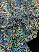 Mirror Sequins Velvet - Silver Iridescent - Shiny Mirror Cut Sequins on Velvet By Yard